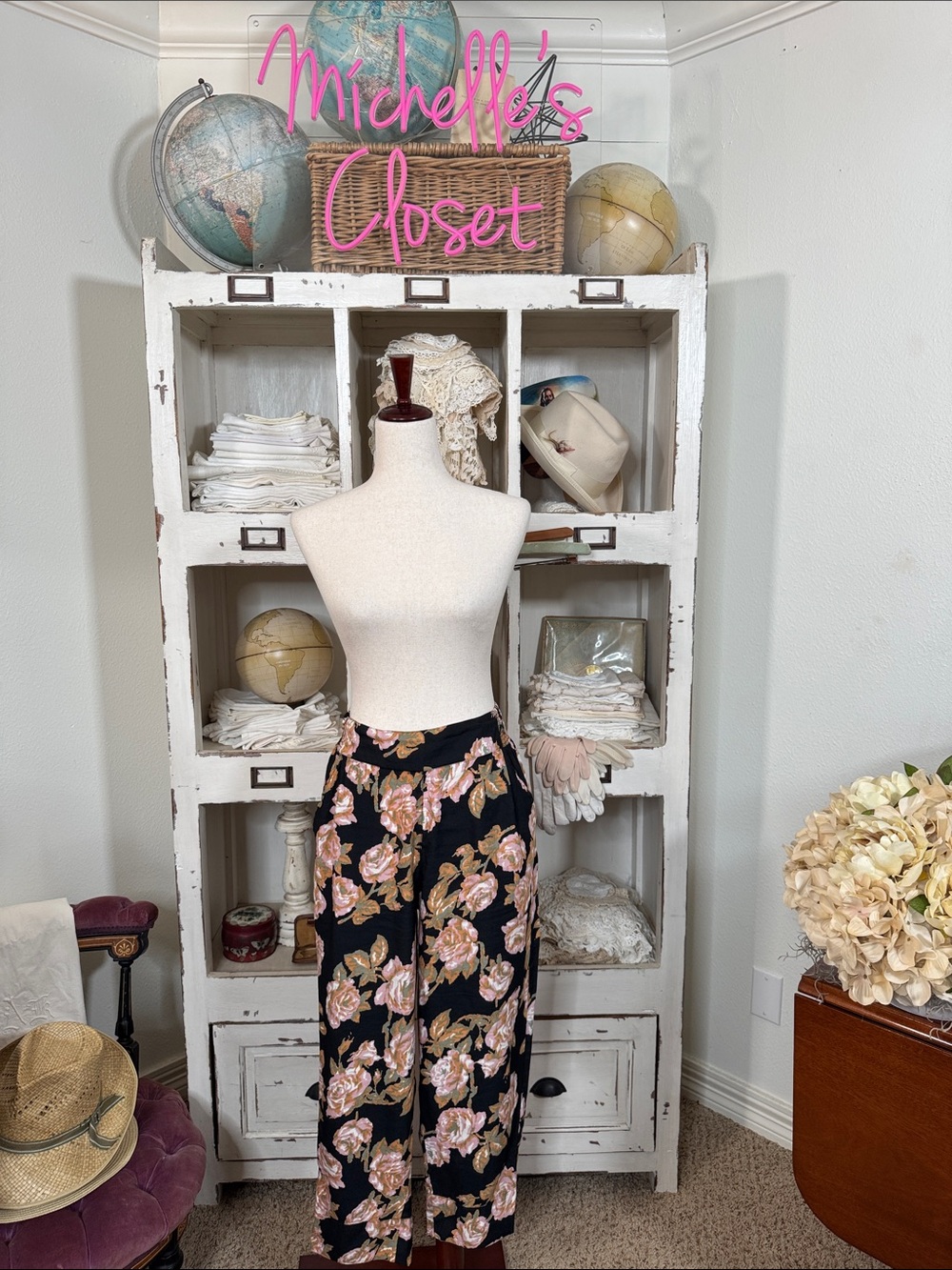 Masai Floral Print Black Pull on Pants